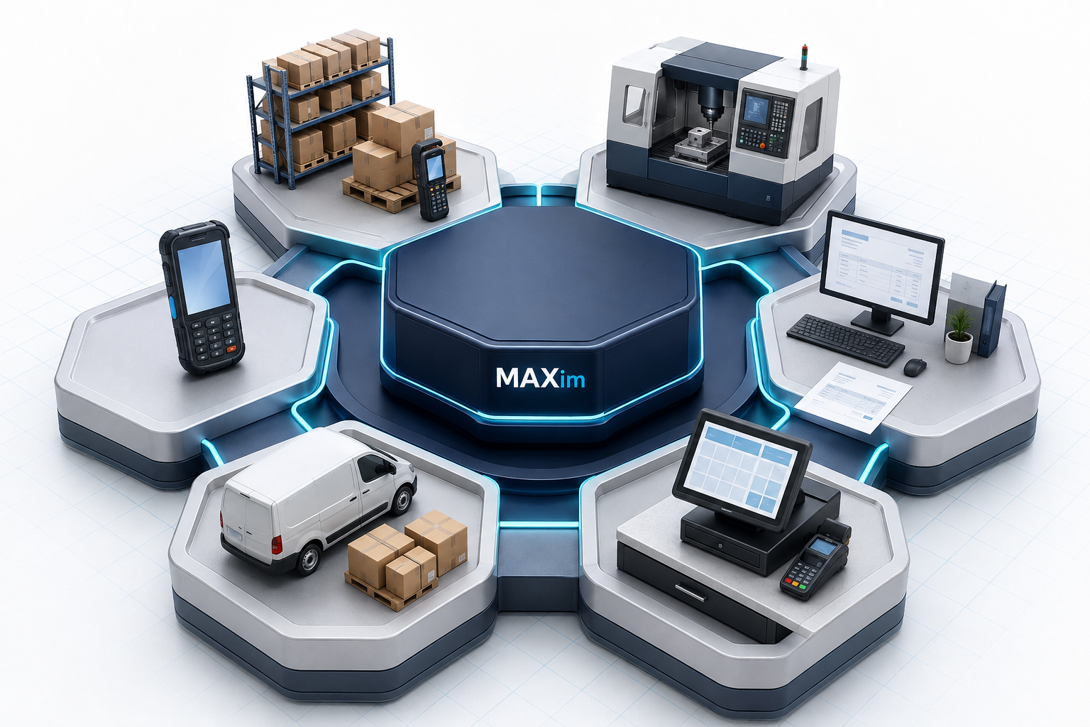 Modulární systém MAXim propojující sklad, výrobu, expedici, prodej, kancelář a mobilní terminály